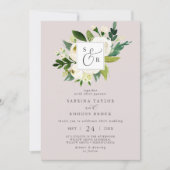 Elegant White Floral Blush Mauve Monogram Weddensc Kaart (Voorkant)