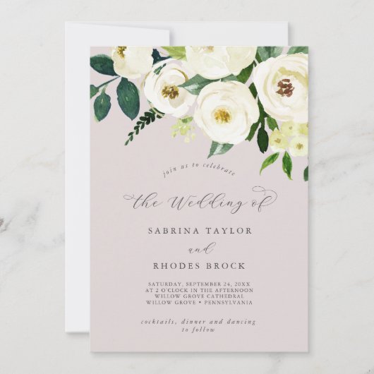 Elegant White Floral | Blush Mauve the Wedding of Kaart (Voorkant)
