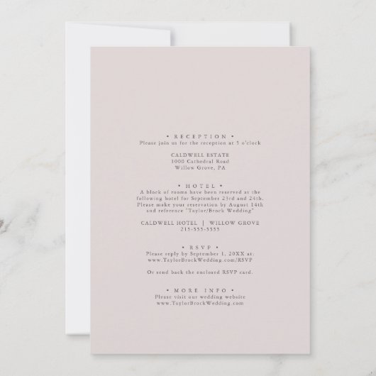 Elegant White Floral | Blush Mauve the Wedding of Kaart (Achterkant)