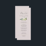 Elegant White Floral | Blush Mauve Weddenschap Menu<br><div class="desc">Deze elegante witte vleugje met een brutale bruidsschat is perfect voor een klassieke bruiloft. Het moderne ontwerp is voorzien van prachtig romantisch roos van ivoor en roomkleurige waterverf en pony's met donkergroene bladeren, groene bladeren en botanische producten. Dit menu kan voor een trouwreceptie, een repetitief diner, of om het even...</div>