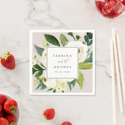 Elegant White Floral | Blush Mauve Wedding Servet (Insitu)