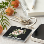 Elegant white floral bouquet with green leaves sleutelhanger (Voorkant Rechts)