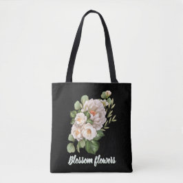 Elegant white floral bouquet with green leaves tote bag