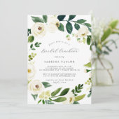 Elegant White Floral Bridal Luncheon Invitation Kaart (Staand voorkant)