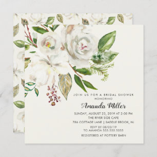 Elegant White Floral Bridal Shower Invitation Kaart