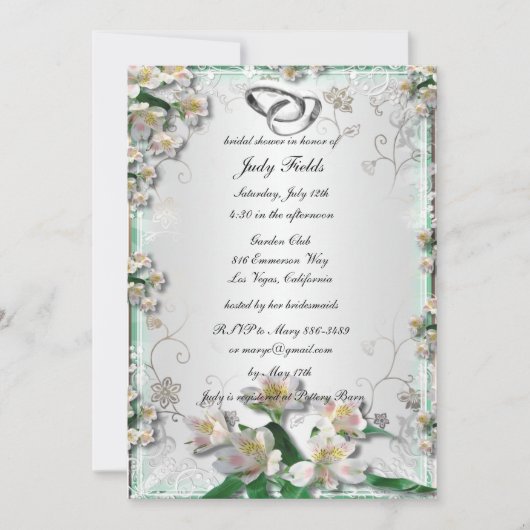 Elegant White Floral Bridal Shower Invitation Kaart (Voorkant)