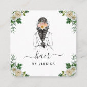 Elegant White Floral Bride Hairstyle Braid QR Code Vierkante Visitekaartje (Voorkant)