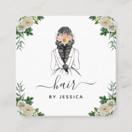 Elegant White Floral Bride Hairstyle Braid QR Code Vierkante Visitekaartje