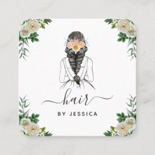 Elegant White Floral Bride Hairstyle Braid QR Code Vierkante Visitekaartje