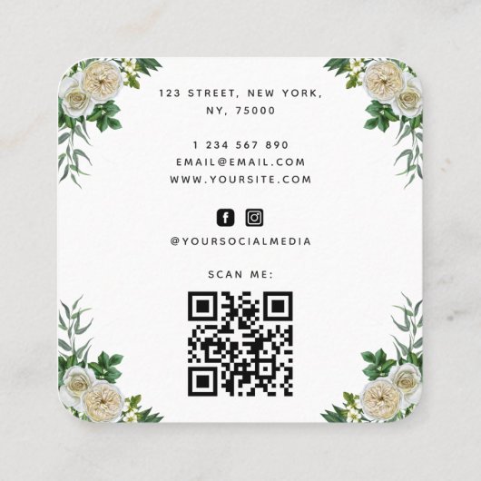 Elegant White Floral Bride Hairstyle Braid QR Code Vierkante Visitekaartje (Achterkant)