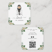 Elegant White Floral Bride Hairstyle Braid QR Code Vierkante Visitekaartje (Voorkant / Achterkant)