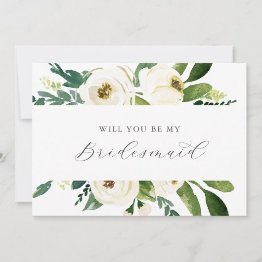 Elegant White Floral Bridesmaid Proposal Card Kaart (Voorkant)