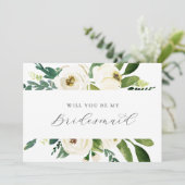 Elegant White Floral Bridesmaid Proposal Card Kaart (Staand voorkant)