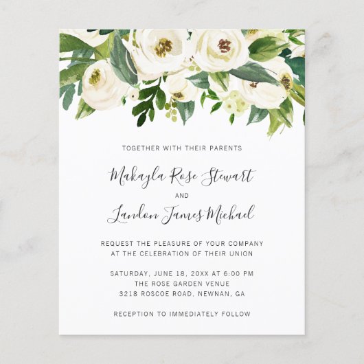 Elegant White Floral Budget Wedding Invitation (Voorkant)