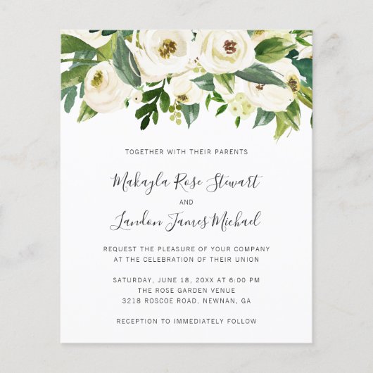 Elegant White Floral Budget Wedding Invitation Flyer (Voorkant)