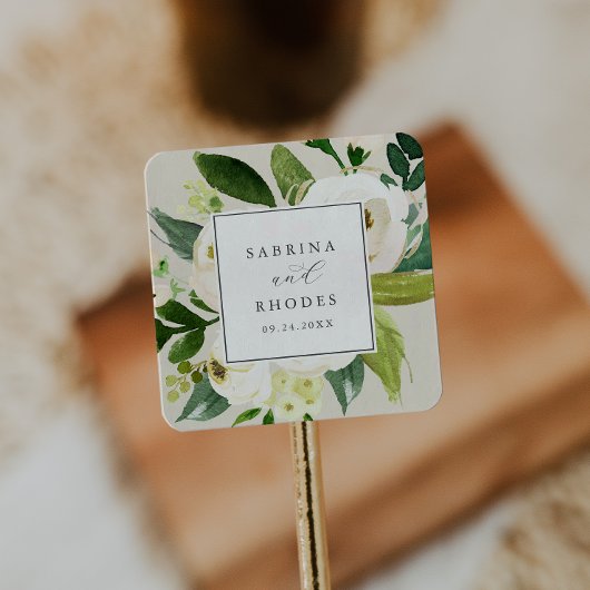 Elegant White Floral | Champagne Envelope Seals Vierkante Sticker