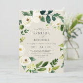 Elegant White Floral Champagne Front Back Wedding Kaart (Staand voorkant)