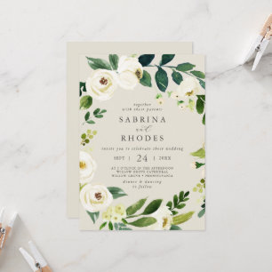 Elegant White Floral Champagne Front Back Wedding Kaart