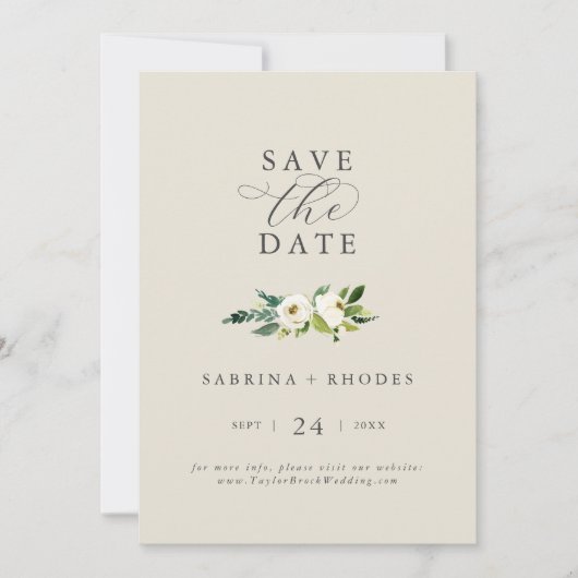 Elegant White Floral | Champagne Save the Date (Voorkant)