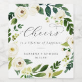 Elegant White Floral Cheers Wedding Wine Labels Wijn Etiket (Enkel label)