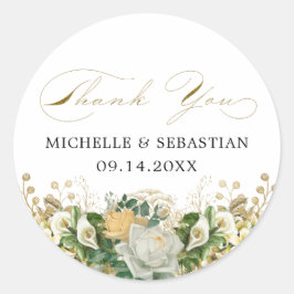Elegant White Floral Chic Gold Hartelijk dank Ronde Sticker