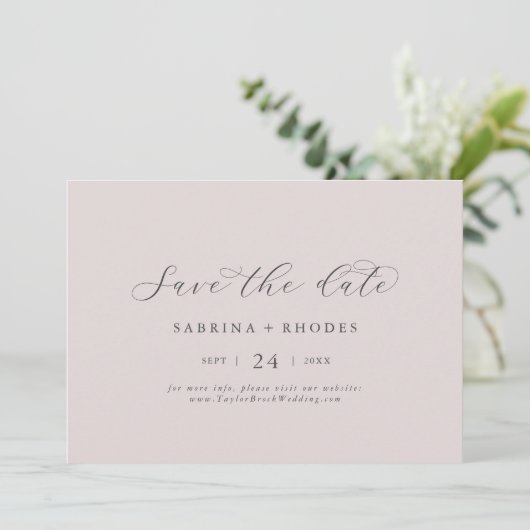 Elegant White Floral Coordinate | Blush Mauve Save The Date (Staand voorkant)