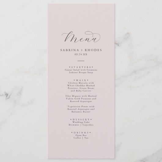 Elegant White Floral Coordinate | Blush Weddenscha Menu (Voorkant)