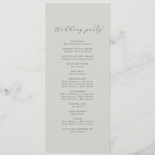 Elegant White Floral Coordinate Sage Mint Wedding Programmakaart (Achterkant)