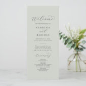 Elegant White Floral Coordinate Sage Mint Wedding Programmakaart (Staand voorkant)