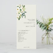 Elegant White Floral Cream Wedding Program Menu (Staand voorkant)