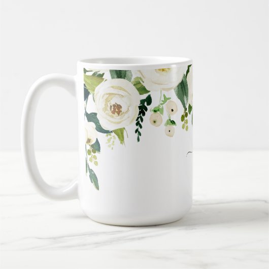 Elegant White Floral Custom Name Koffiemok (Links)