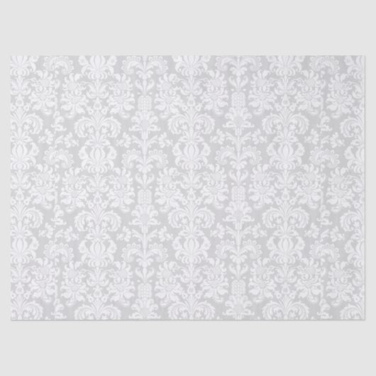 Elegant White Floral Damascus over grijze achtergr Tissuepapier (Voorkant)