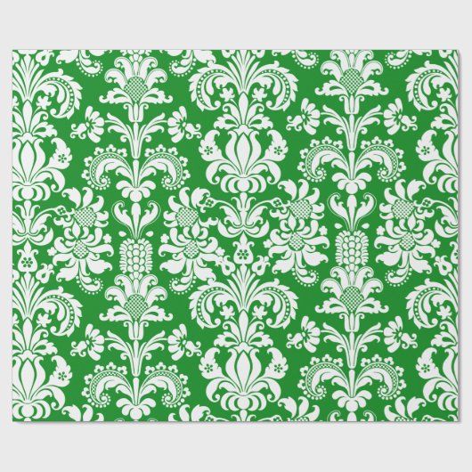 Elegant White Floral Damasgroen achtergrondpakket Cadeaupapier (Vlak)