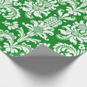 Elegant White Floral Damasgroen achtergrondpakket Cadeaupapier (Hoek)