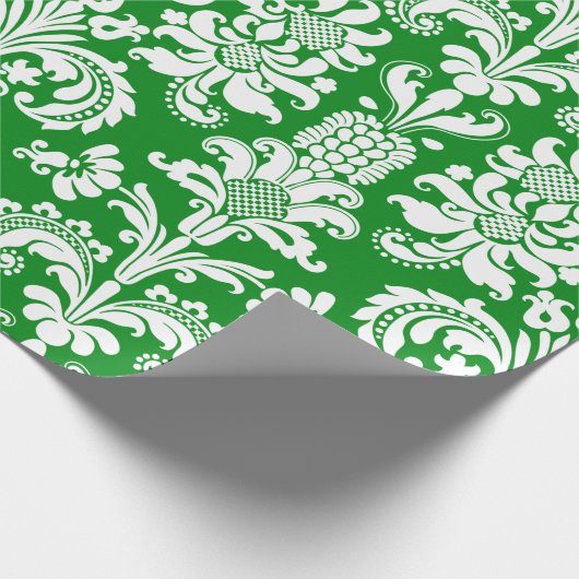 Elegant White Floral Damasgroen achtergrondpakket Cadeaupapier (Hoek)