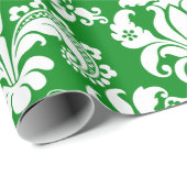 Elegant White Floral Damasgroen achtergrondpakket Cadeaupapier (Rol Hoek)