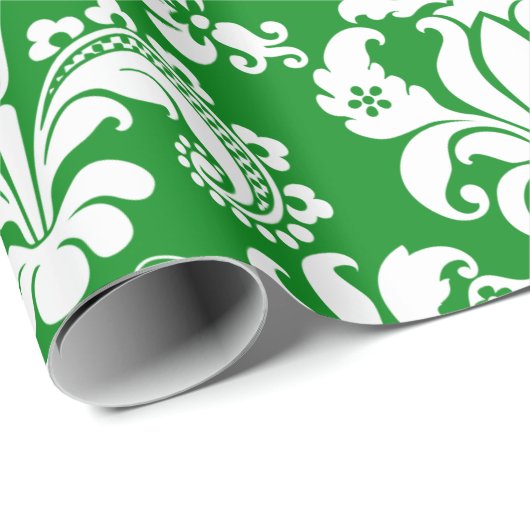 Elegant White Floral Damasgroen achtergrondpakket Cadeaupapier (Rol Hoek)