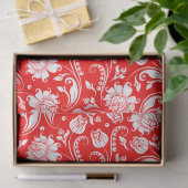 Elegant White Floral Damasover Red Background Tissuepapier (Geschenk)