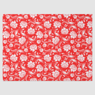 Elegant White Floral Damasover Red Background Tissuepapier