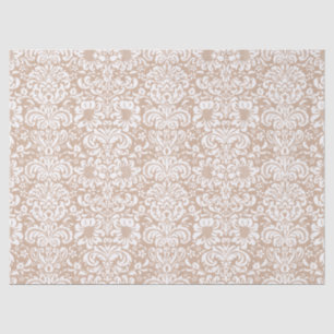 Elegant White Floral Damasover Tan Background Tissuepapier