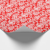 Elegant White Floral Damasrode achtergrond Cadeaupapier (Hoek)