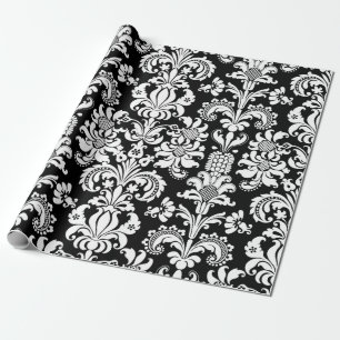 Elegant White Floral Damaszwarte achtergrond Cadeaupapier