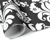 Elegant White Floral Damaszwarte achtergrond Cadeaupapier (Rol Hoek)