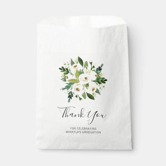 Elegant White Floral Dank je Afstuderen Bedankzakje (Voorkant)