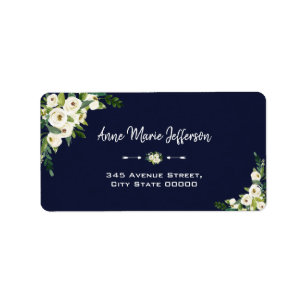 Elegant White Floral Dark Blue Wedding Etiket