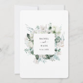 Elegant White Floral Dusty Blue Greenery Wedding Kaart (Achterkant)