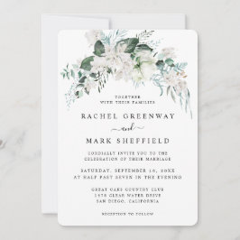 Elegant White Floral Dusty Blue Greenery Wedding Kaart