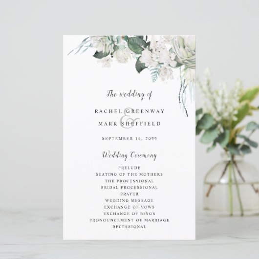 Elegant White Floral Dusty Blue Sage Green Wedding (Staand voorkant)