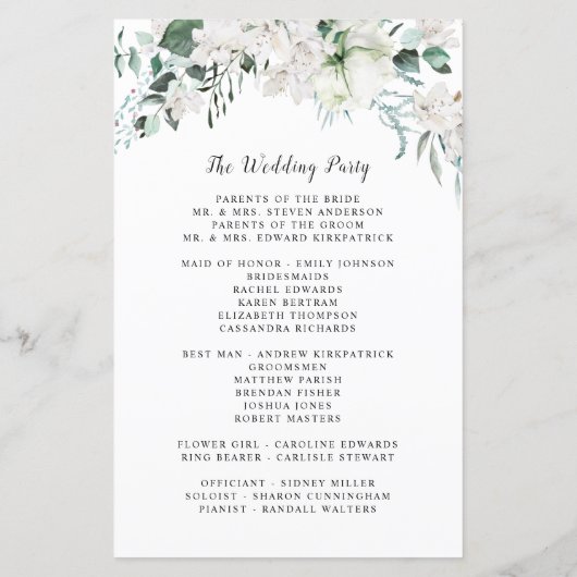 Elegant White Floral Dusty Blue Sage Green Wedding (Achterkant)
