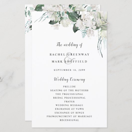 Elegant White Floral Dusty Blue Sage Green Wedding (Voorkant / Achterkant)